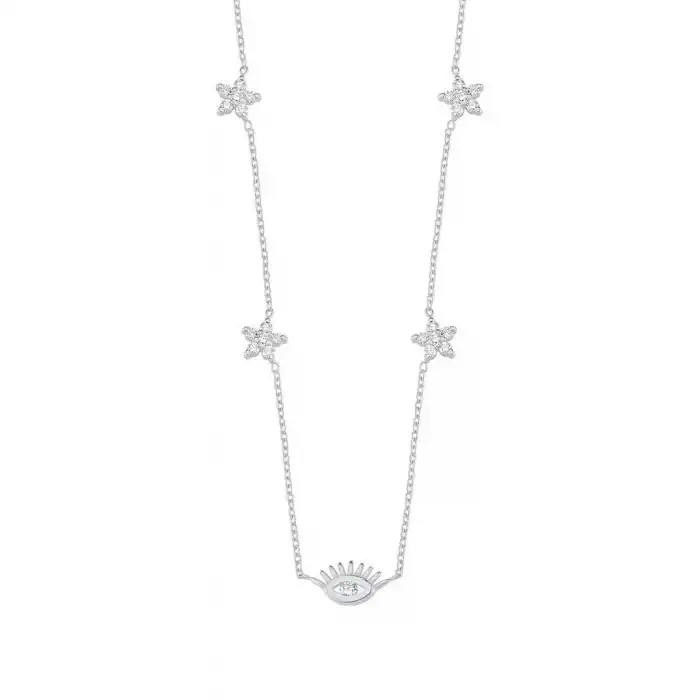 Diamond Eye & Stars Pendant Necklace