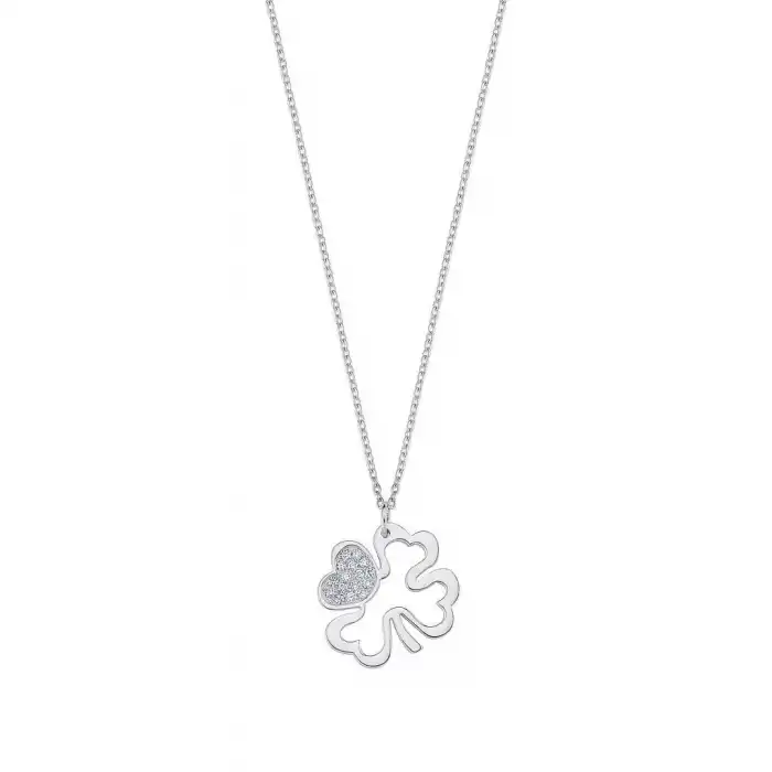 Diamond Heart Clover Pendant Necklace