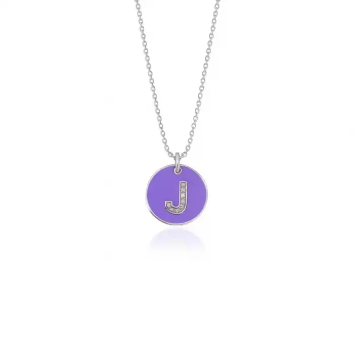 Diamond Letter J Enamel Necklace
