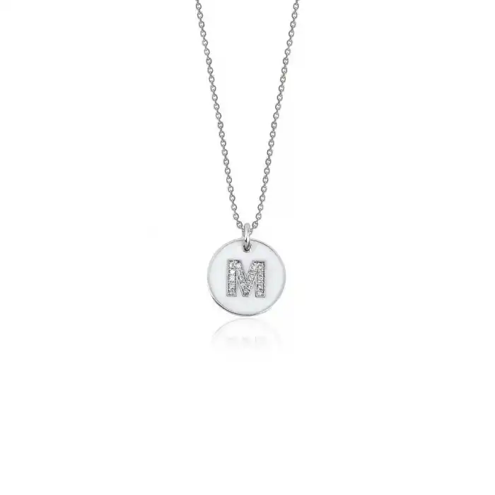 Diamond Letter M Enamel Necklace