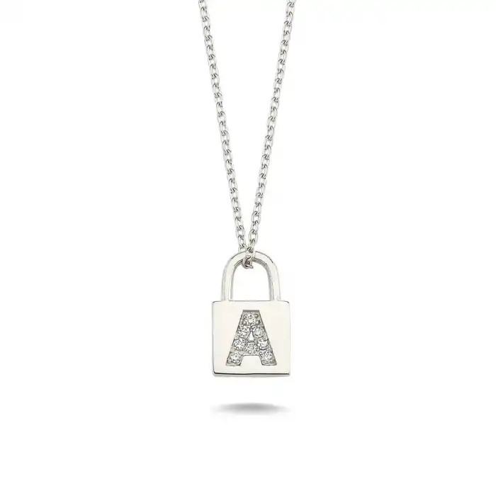 Diamond Lock Letter A Pendant Necklace
