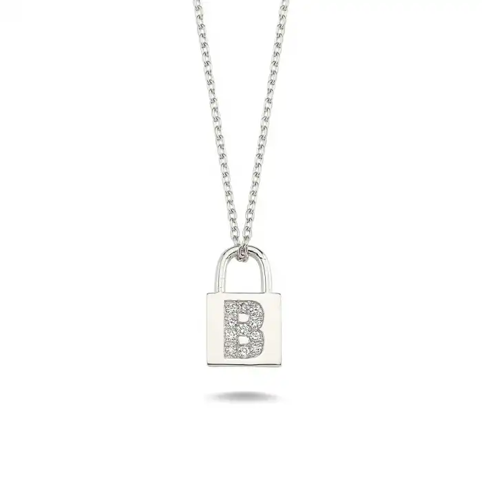 Diamond Lock Letter B Pendant Necklace