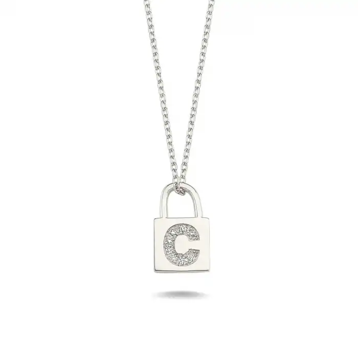 Diamond Lock Letter C Pendant Necklace