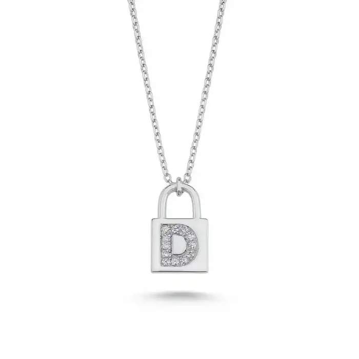 Diamond Lock Letter D Pendant Necklace
