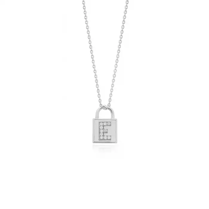 Diamond Lock Letter E Pendant Necklace