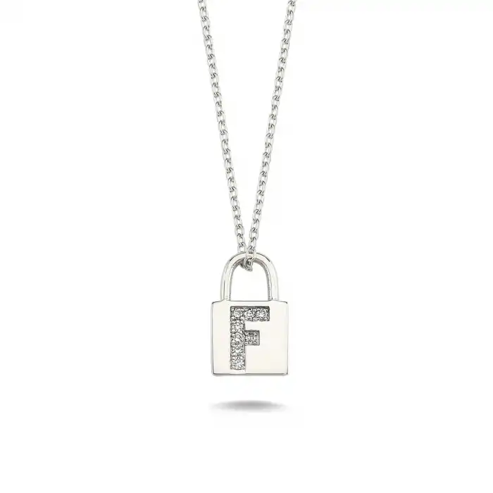 Diamond Lock Letter F Pendant Necklace