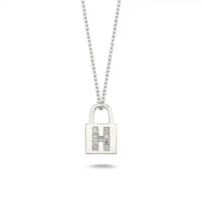 Diamond Lock Letter H Pendant Necklace
