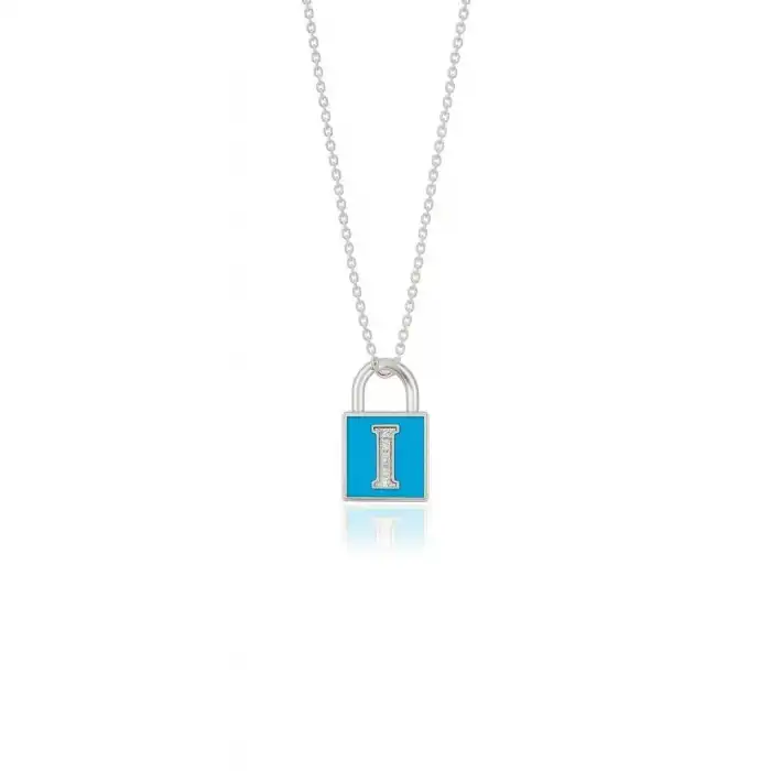 Diamond Lock Letter I Enamel Necklace