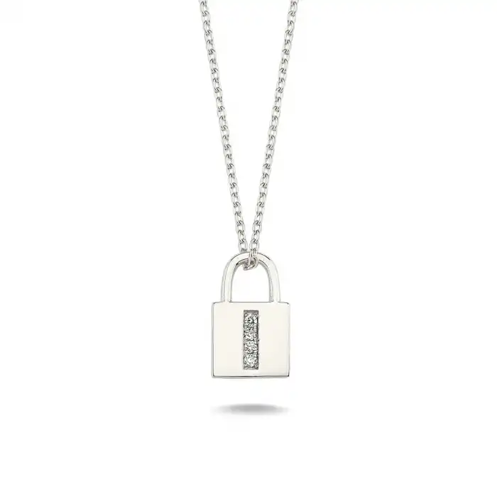 Diamond Lock Letter I Pendant Necklace