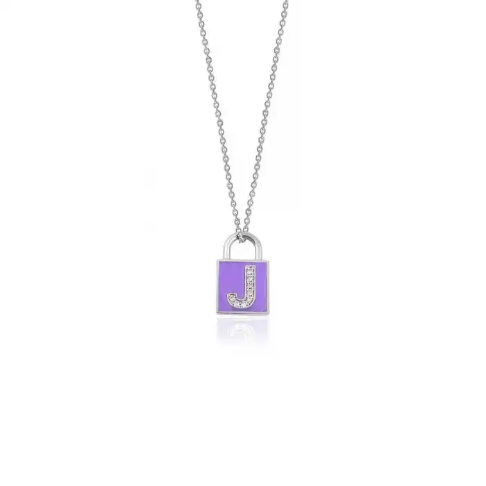 Diamond Lock Letter J Enamel Necklace