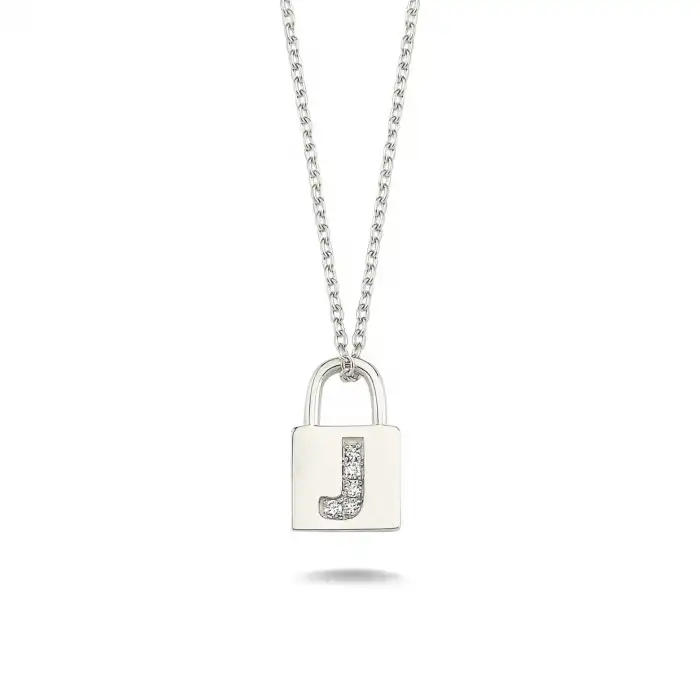 Diamond Lock Letter J Pendant Necklace