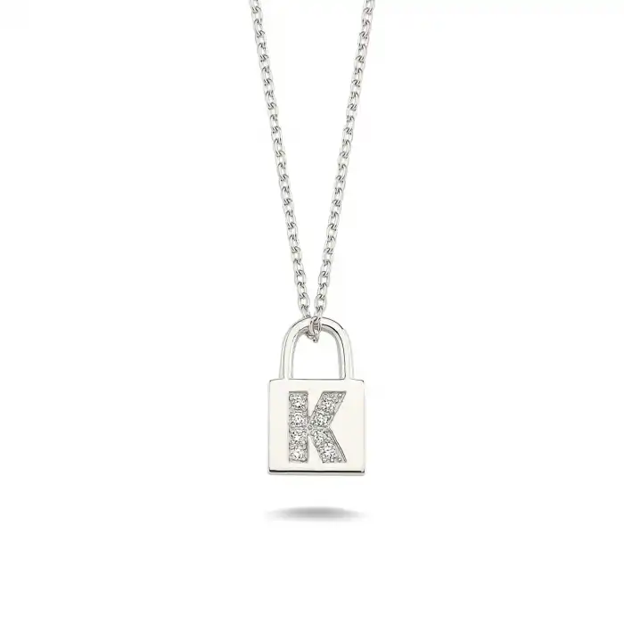 Diamond Lock Letter K Pendant Necklace