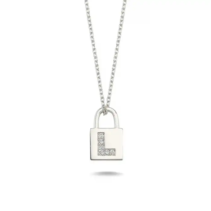 Diamond Lock Letter L Pendant Necklace