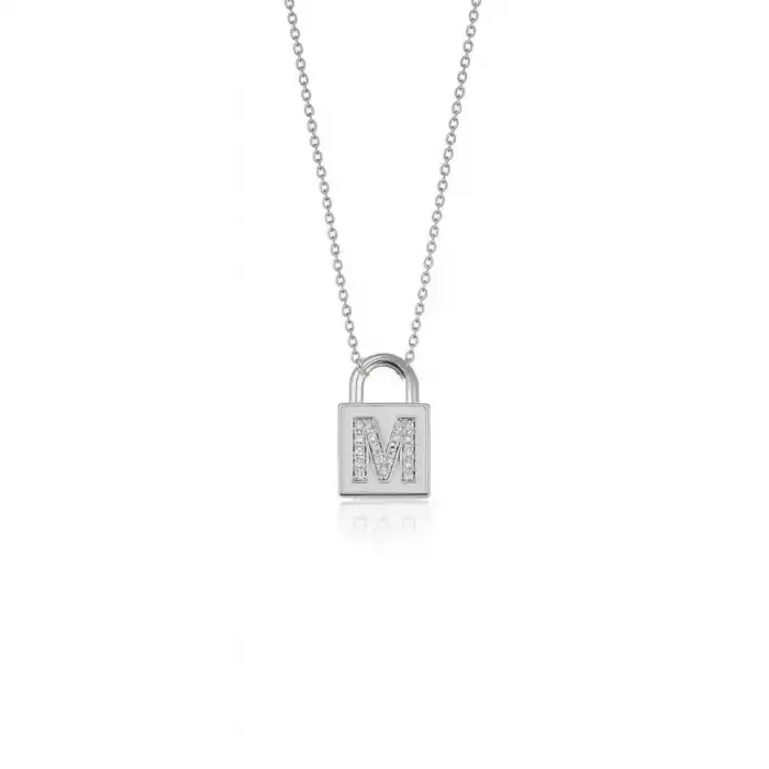 Diamond Lock Letter M Pendant Necklace