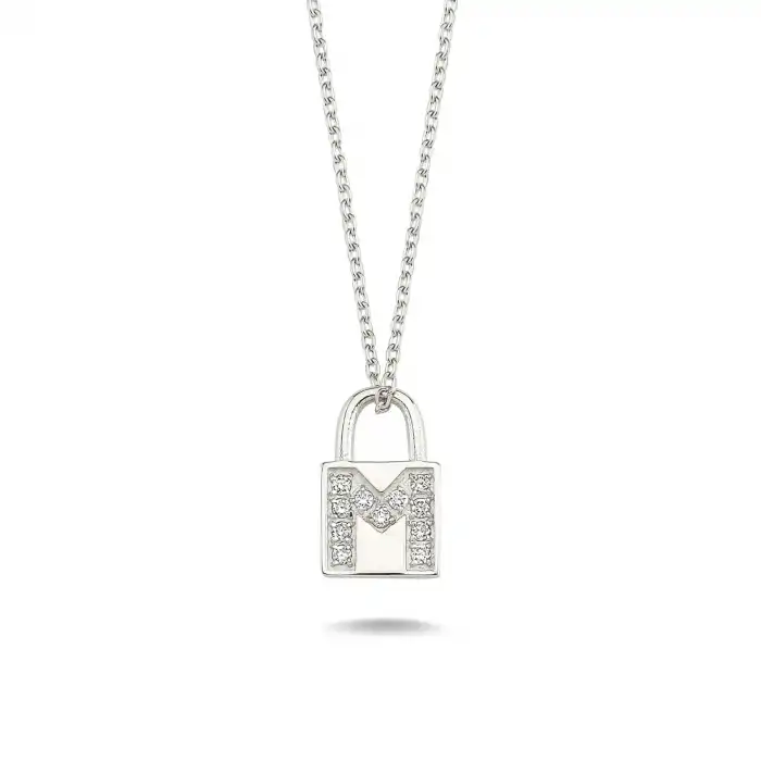 Diamond Lock Letter M Pendant Necklace