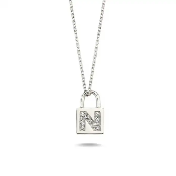 Diamond Lock Letter N Pendant Necklace