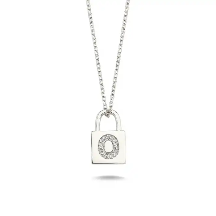 Diamond Lock Letter O Pendant Necklace
