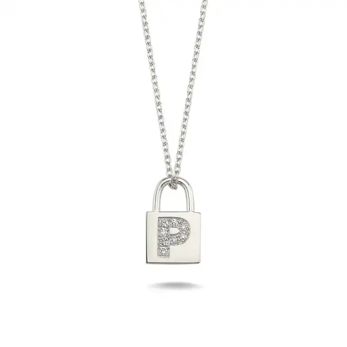 Diamond Lock Letter P Pendant Necklace