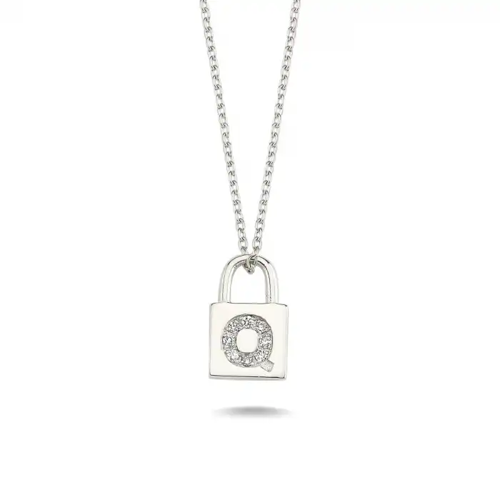 Diamond Lock Letter Q Pendant Necklace