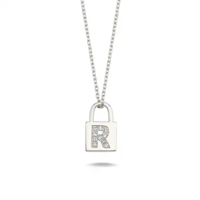 Diamond Lock Letter R Pendant Necklace