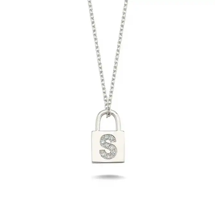 Diamond Lock Letter S Pendant Necklace
