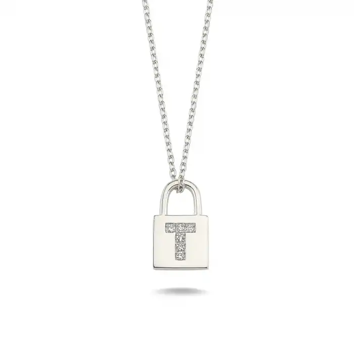 Diamond Lock Letter T Pendant Necklace