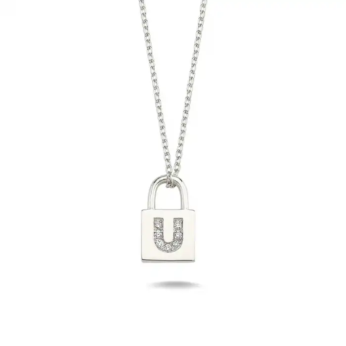 Diamond Lock Letter U Pendant Necklace