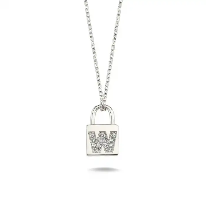 Diamond Lock Letter W Pendant Necklace