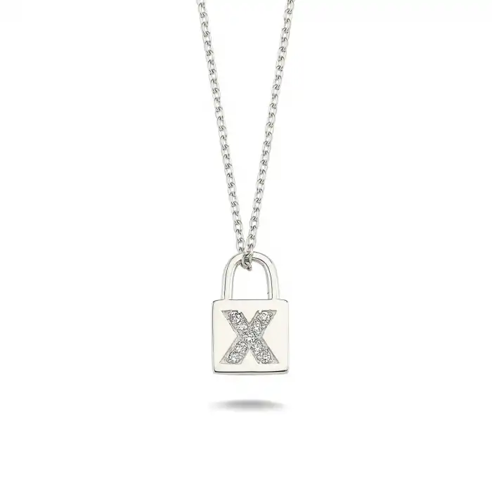 Diamond Lock Letter X Pendant Necklace