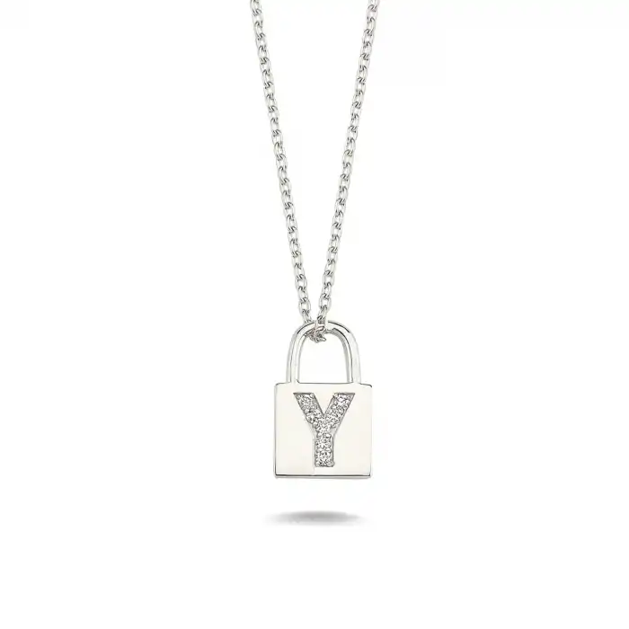 Diamond Lock Letter Y Pendant Necklace