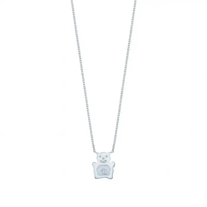 Diamond White Teddy Bear Pendant Necklace