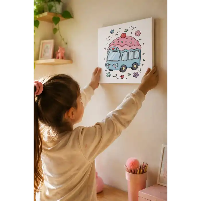 Dondurma Arabası Boyama Tuvali – Şövalesiz Boya Seti 20x20