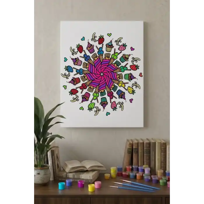 Dondurma Desenli Mandala Tuval Boyama Seti 40x50 cm