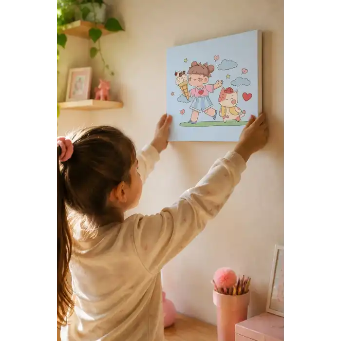 Dondurma Keyfi Çocuk Boyama Tuvali – Şövalesiz Boya Seti 20x20