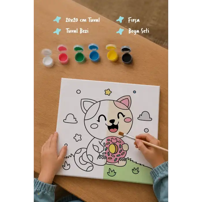 Donut Seven Kedi Boyama Tuvali – Şövalesiz Boya Seti 20x20