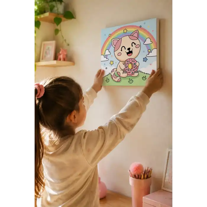 Donut Seven Kedi Boyama Tuvali – Şövalesiz Boya Seti 20x20
