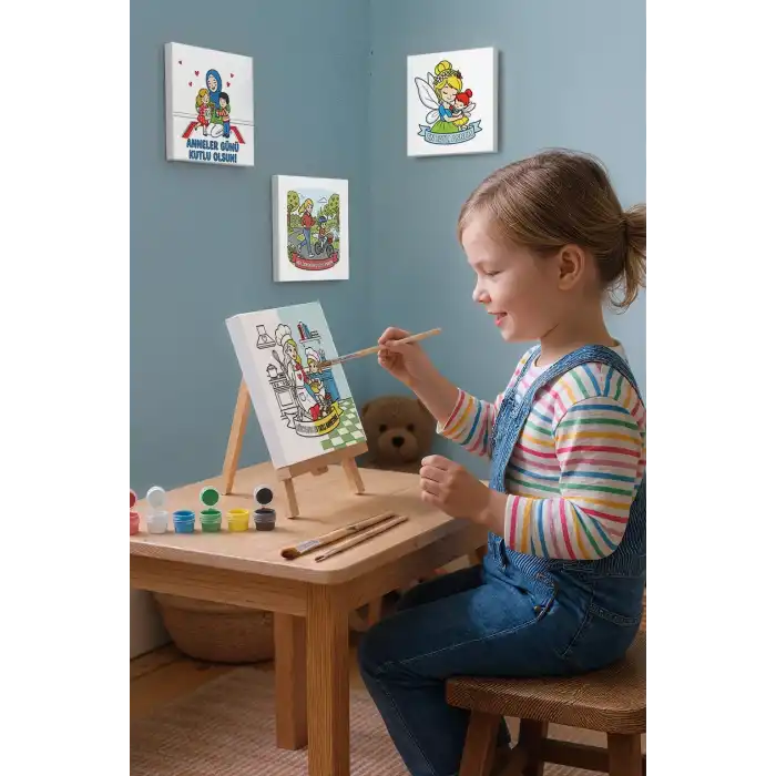 Dünyanın En Tatlı Annesine Temalı Eğitici Boyama Tuvali Şövaleli Boya Seti 20x20 cm