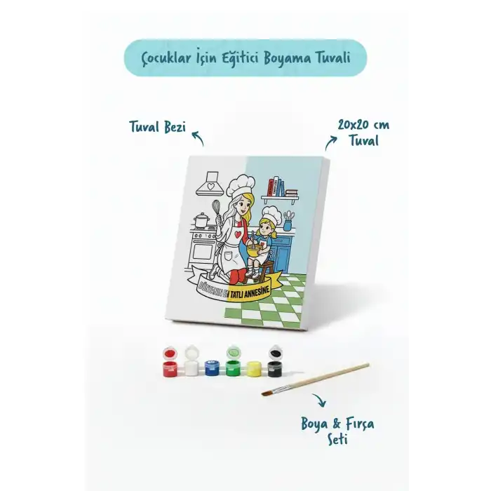 Dünyanın En Tatlı Annesine Temalı Eğitici Boyama Tuvali Şövalesiz Boya Seti 20x20 cm