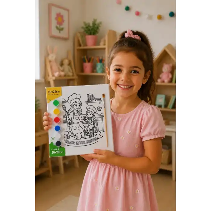 Dünyanın En Tatlı Annesine Temalı Eğitici Boyama Tuvali Şövalesiz Boya Seti 20x20 cm