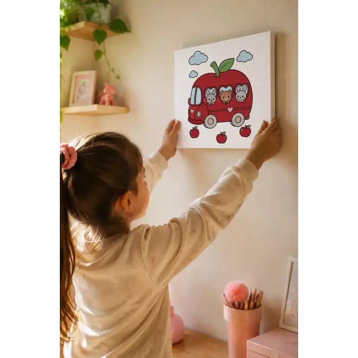 Elmalı Okul Servisi Boyama Tuvali – Şövalesiz Boya Seti 20x20