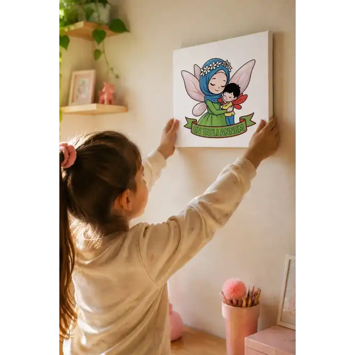 En Tatlı Annem Yazılı Eğitici Boyama Tuvali – Şövalesiz Boya Seti 20x20 cm