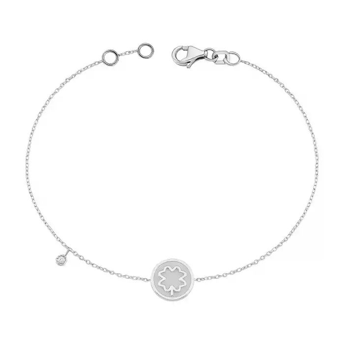 Enamel Clover & Diamond Chain Bracelet