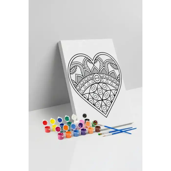 Etnik Kalp Desenli Mandala Tuval Boyama Seti 40x50 cm