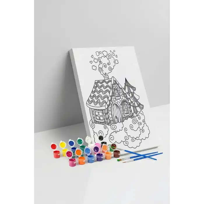 Ev Desenli Mandala Tuval Boyama Seti 40x50 cm