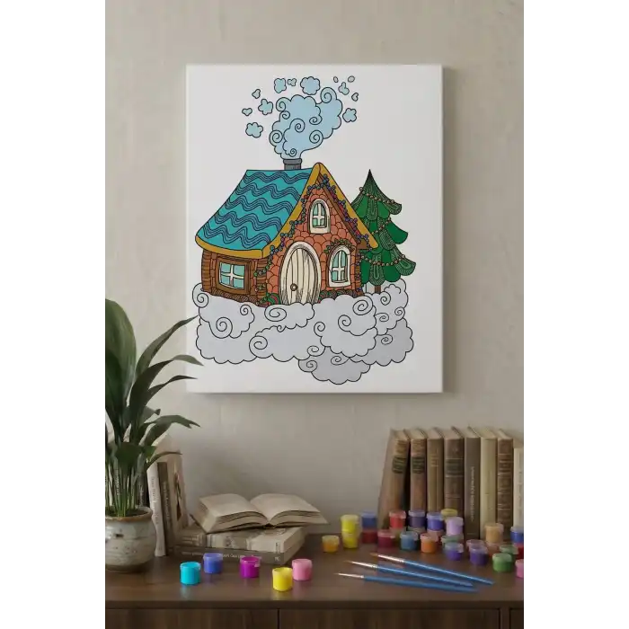 Ev Desenli Mandala Tuval Boyama Seti 40x50 cm