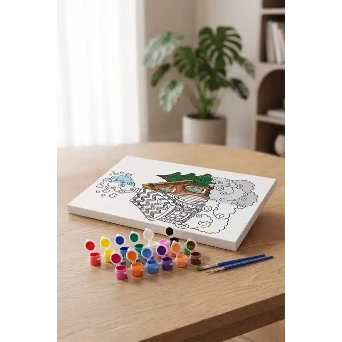 Ev Desenli Mandala Tuval Boyama Seti 40x50 cm