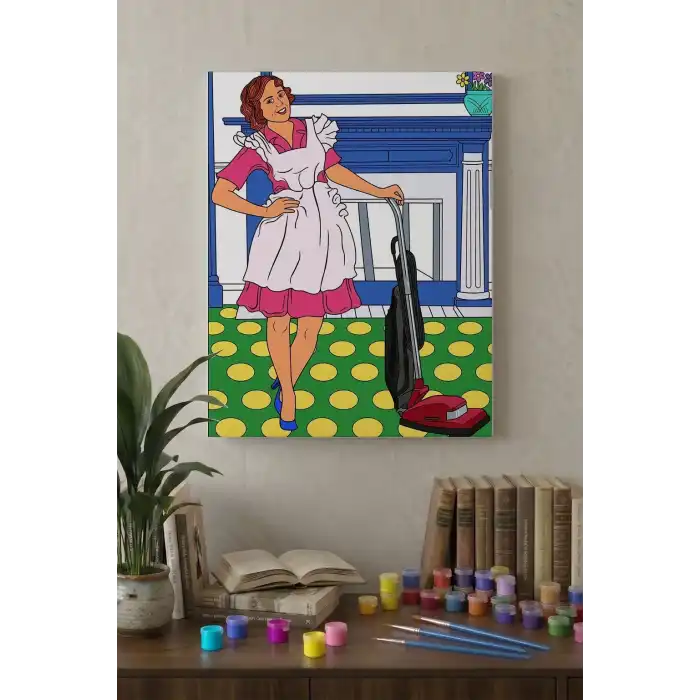 Ev Hanımı Desenli Mandala Tuval Boyama Seti 40x50 cm
