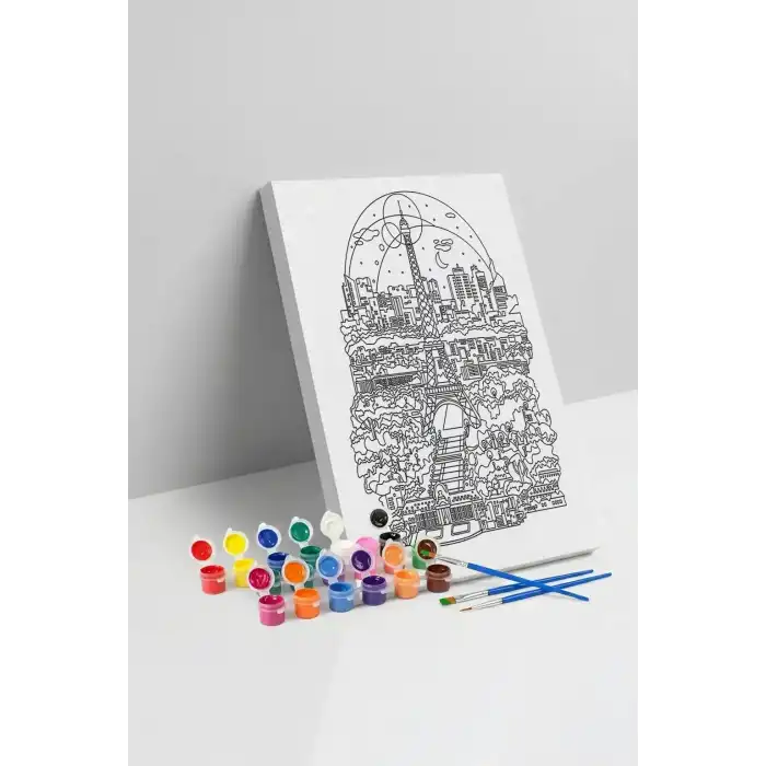 Eyfel Kulesi Desenli Mandala Tuval Boyama Seti 40x50 cm