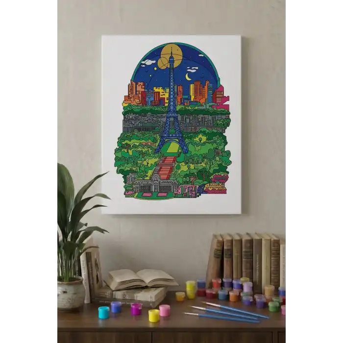Eyfel Kulesi Desenli Mandala Tuval Boyama Seti 40x50 cm