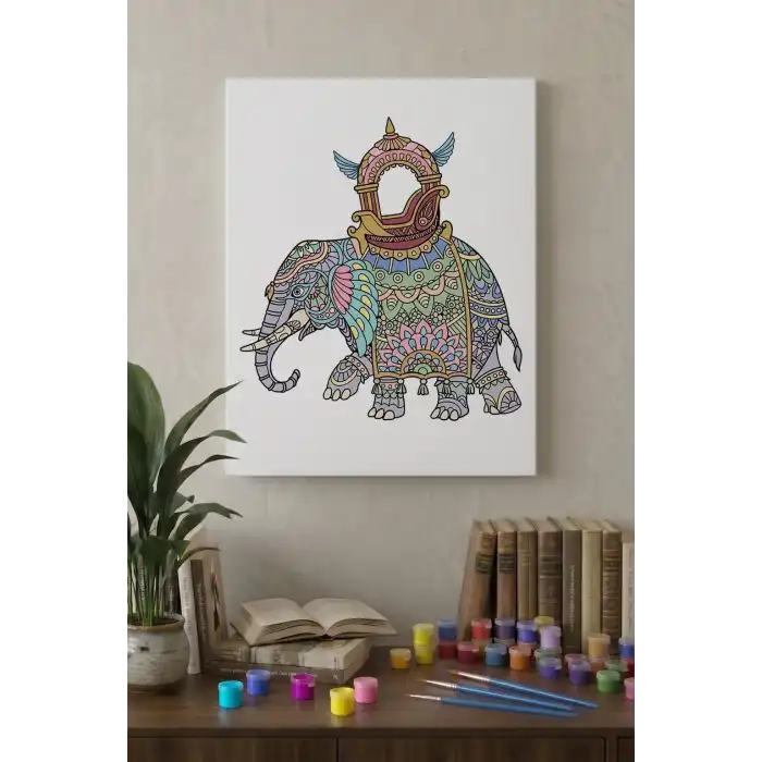 Fil Desenli Mandala Tuval Boyama Seti 40x50 cm